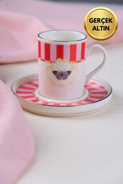 tabakevi Tabak Evi Porcelain Butterfly Collection Gold Gilded Coffee Cup 85Cc...