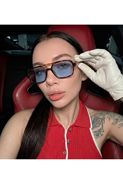 TomyHelf Kadın Güneş Gözlüğü Dikdörtgen Leopar Çerçeve Mavi Cam