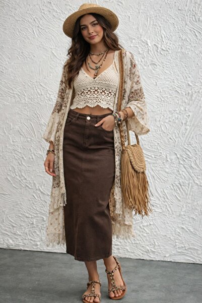 Dema Γυναικεία βαμβακερή καφέ τζιν φούστα