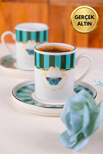 tabakevi Tabak Evi Porcelain Butterfly Collection Gold Gilded Coffee Cup 85Cc...