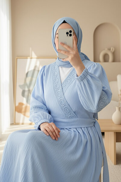 HİJABAYA Dantel Detaylı Bağlamalı Kolu Lastikli Kraş Etekli Takım