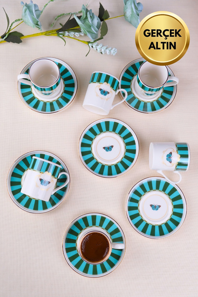 tabakevi Tabak Evi Porcelain Butterfly Collection Gold Gilded Coffee Cup 85Cc...