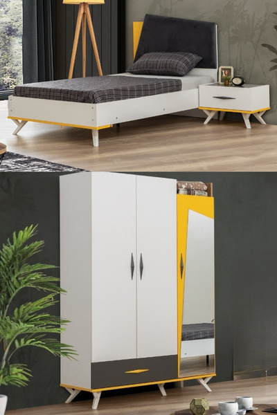 Setay Giallo Genç Odası - 3 Kapılı Dolap, Karyola, Komodin
