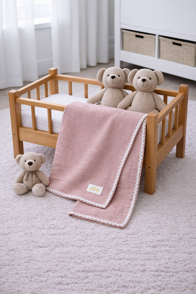 Yada Baby بطانية أطفال من الدانتيل بطبقة مزدوجة من الموسلين