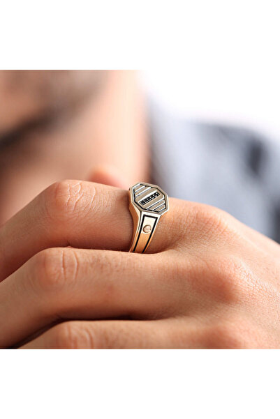 Sembol Gold Erkek Yüzük 14K Fizyon Onix