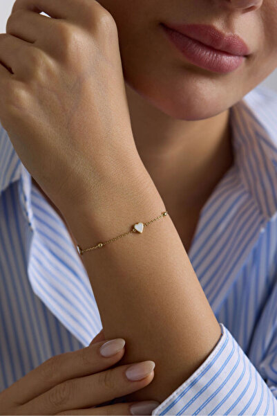 Sembol Gold Kalpli Bileklik Beyaz Mineli 14 Ayar