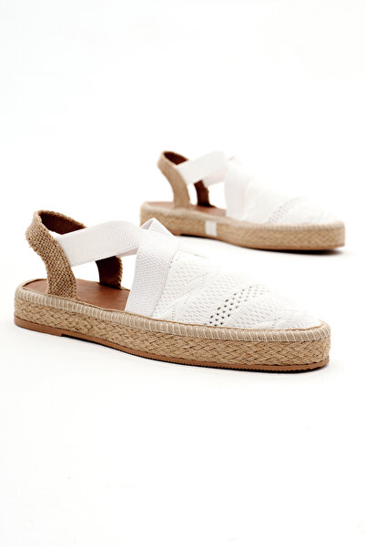 Tonny Black Sandale albe de tricotaj din răchită, cu dungi încrucișate, închi...