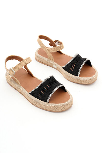 Tonny Black Жіночі чорні сандалі з одним ремінцем на щиколотці та плетеним тр...