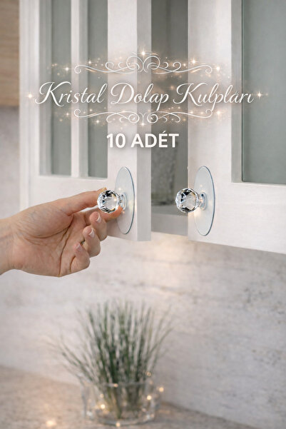 EcoVibe (10 Adet)Şeffaf Kristal Başlıklı 10'lu Yapışkanlı Kulp Dolap Çekmece ...