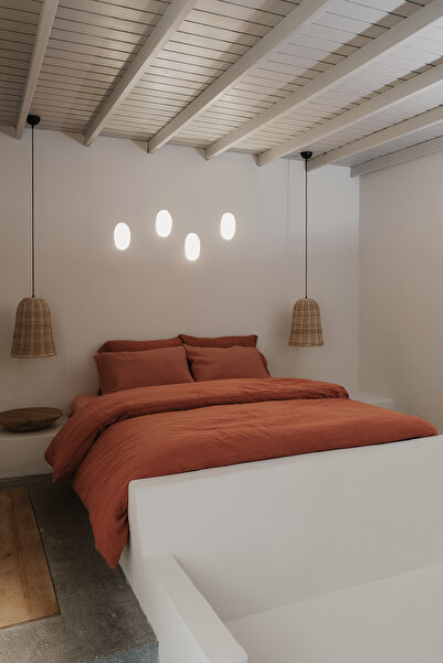 Barine Washed Linen Duvet Cover Set Orange