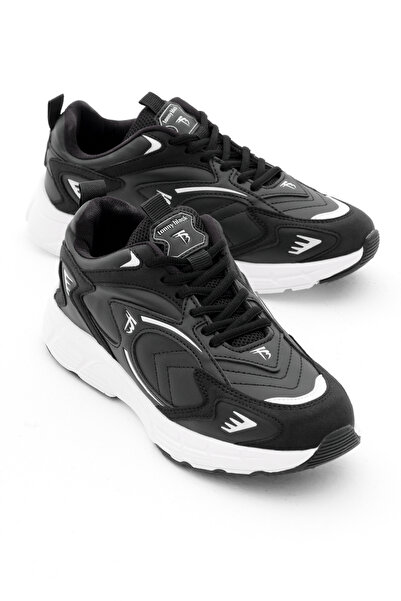 Tonny Black Unisex Siyah Cilt Rahat Kalıp Yüksek Faylon Taban Bağcıklı Spor A...