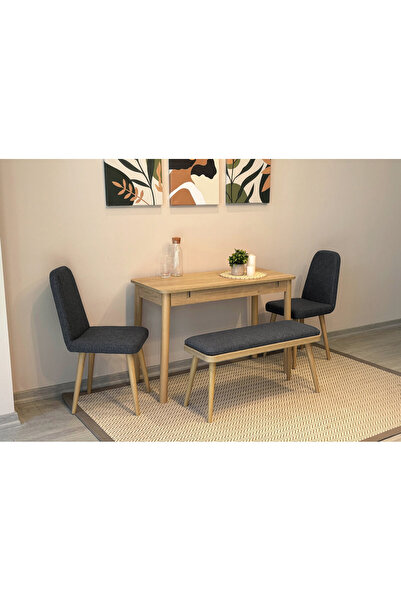 Rabi MİORA MİNİ AÇILIR MUTFAK MASA TAKIMI KARİNA MEŞE ANTRASİT (1 Masa+2 Sand...