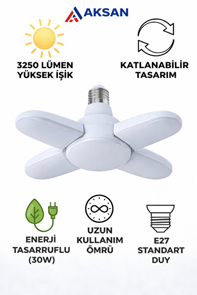 Cata CT-1151 30W 3250 Lümen 4 Kanatlı Katlanabilir Pervane LED Ampul | E27 | ...