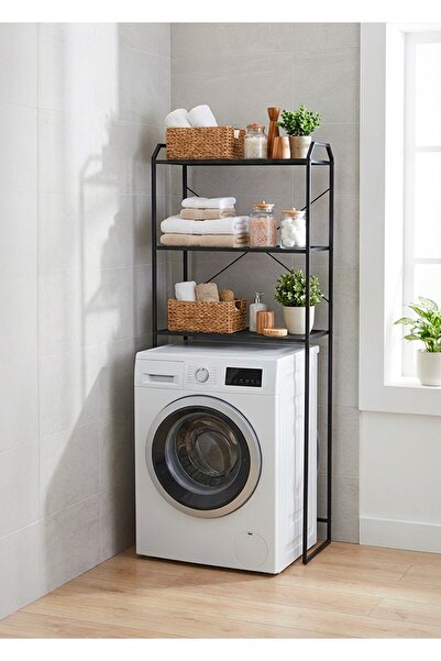 Uyan Ev Ürünleri UYAN EV ÜRÜNLERİ Çamaşır Makine Üstü Raf Metal Siyah 3 Raflı...