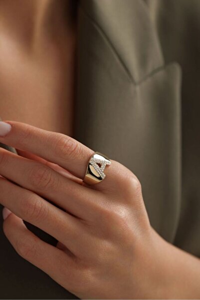 Sembol Gold Harf Yüzük 14 Ayar  -A-