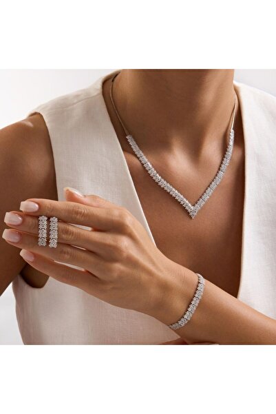 Sembol Gold Su Yolu Set Beyaz Altın Bukle Form 14 Ayar