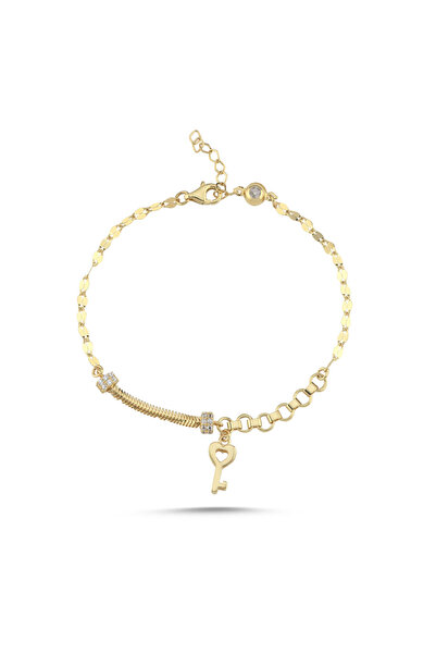 Sembol Gold Kalbin Anahtarı Altın Bileklik 17-20 cm