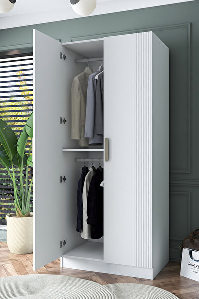 Rani Mobilya Rani BA179 Membran Kapaklı Gardırop Raflı 2 Askılı 2 Kapaklı Elb...