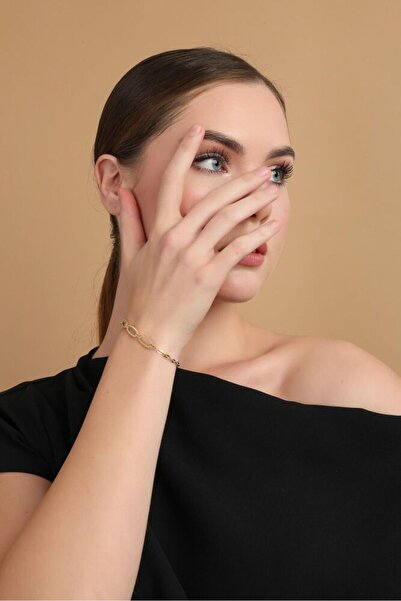 Sembol Gold Işıltı Kavis Altın Bileklik 18-20 cm