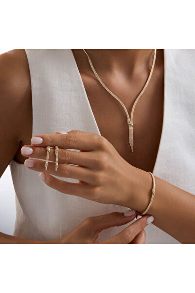 Sembol Gold 14 Ayar Kemerli İki Sıra Su Yolu Takı Seti