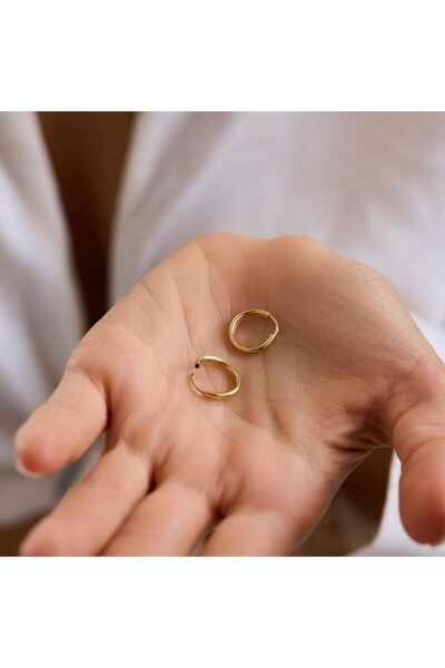 Sembol Gold 14K Altın Halka Küpe 1,2 mm 1.2 cm GİZLİ KİLİT