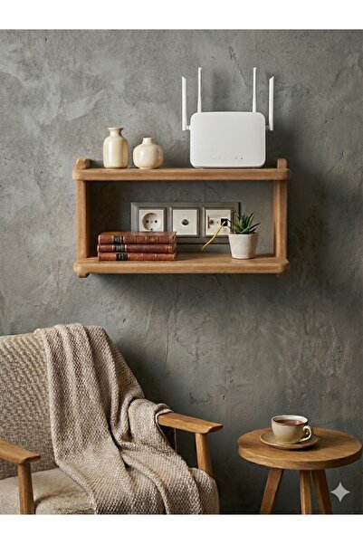 akçehome Dekoratif İkili Raf, Aksesuar Rafı, İki Bölmeli Modem Rafı