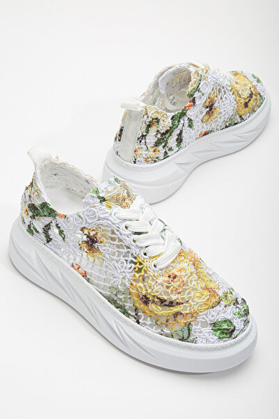 Tonny Black Kadın Sarı Rahat Kalıp Desenli Kalın Taban Bağcıklı Spor Ayakkabı