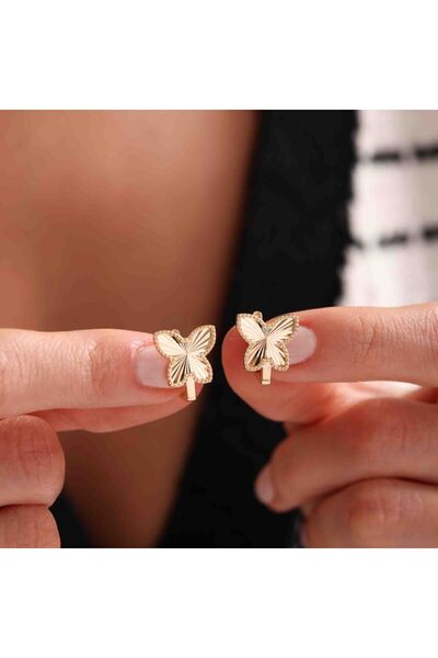 Sembol Gold Aynalı Altın Kelebek Küpe