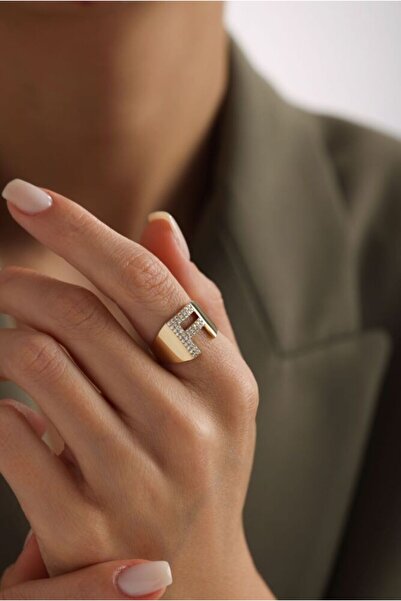 Sembol Gold Harf Yüzük 14 Ayar  -F-