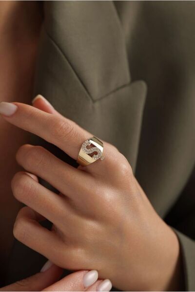 Sembol Gold Harf Yüzük 14 Ayar  -Ş-