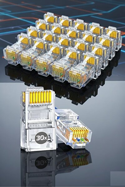 Derwell 30 Adet Yeni Nesil Konnektör Delikli Ez Rj45 Cat5/cat6 8p8c Utp Ağ Iç...