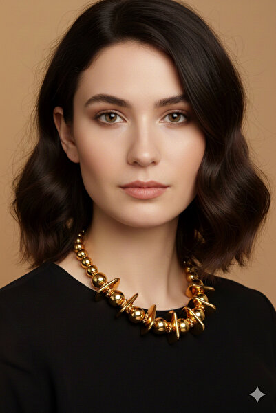 PETEK AKSESUAR ŞERİT TOP METALİZE BONCUK KOLYE