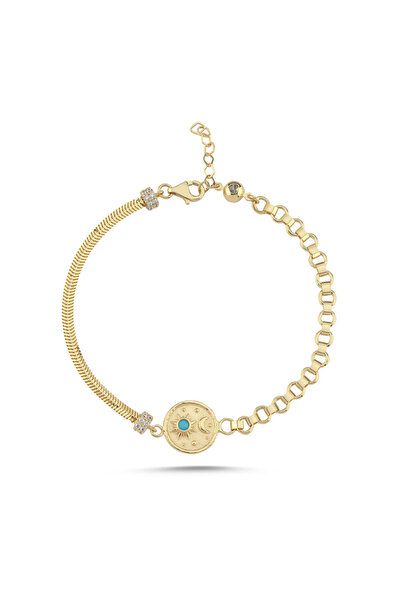 Sembol Gold Ay & Yıldız Motifli Altın Bileklik 17-20 cm