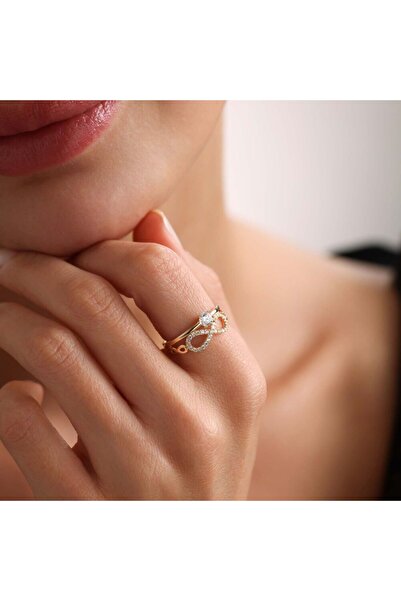 Sembol Gold Altın Tektaş Alyans Yüzük Sonsuzluk Tasarım