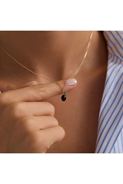 Sembol Gold Siyah Zeytin Altın Kolye 1,20 cm