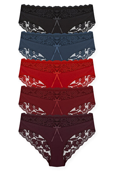 Zena 5'li Pamuklu Beli Ve Arkası Dantelli Kadın Slip Kadın Külot