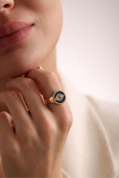 Sembol Gold Evil Eye Altın Yüzük Opal Taş Özel Tasarım