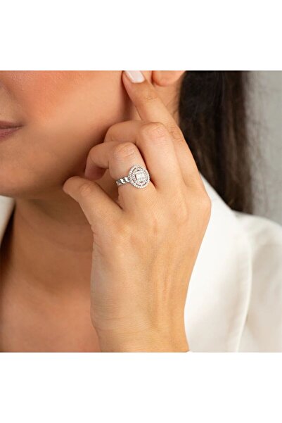 Sembol Gold Gurmet Montür Beyaz Altın Baget Yüzük Oval Form