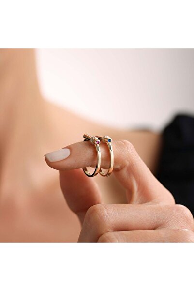 Sembol Gold İtaly Tasarım Altın Yüzük Safir Taşlı