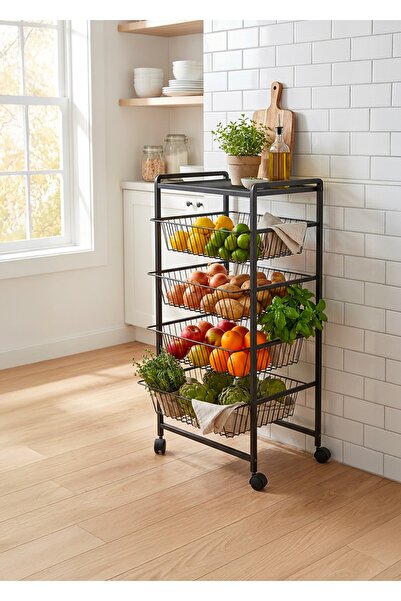 Genel Markalar UYAN EV ÜRÜNLERİ Metal 4 Çekmeceli Sebzelik Tekerlekli Siyah Ç...