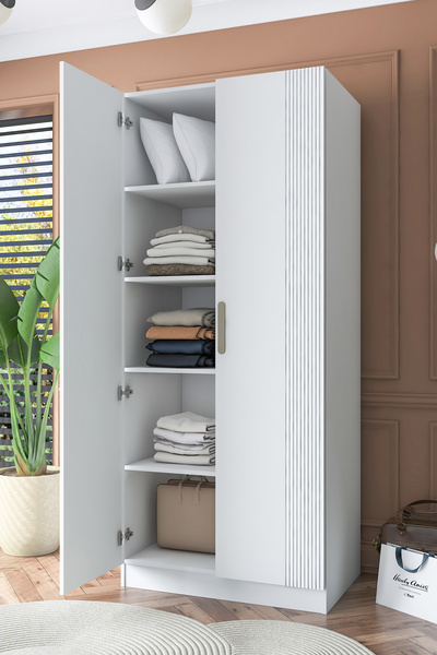 Rani Mobilya Rani BA180 Membran Kapaklı Gardırop 4 Raflı 2 Kapaklı Elbise Dol...