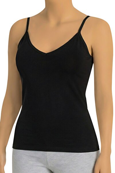 Öts قميص داخلي نسائي أسود - قطعتان من رقبة على شكل حرف V من الليكرا