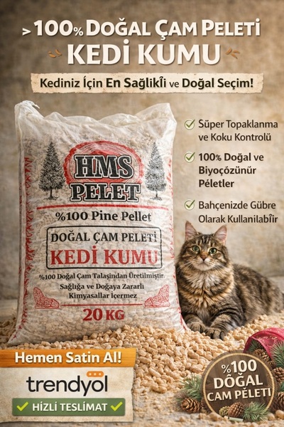 HMS PELET % 100 Doğal Çam Peleti kedi Kumu Katkısız 40 Litre 20 kg Topaklanma...
