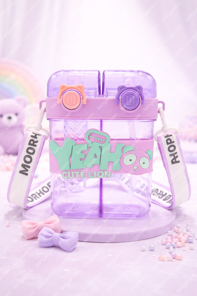 M&B WATER BOTTLE Yeah Çift Bölmeli Suluk - Renkli Boyun Askılı Çift Içimli Ok...