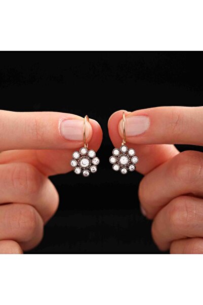 Sembol Gold Elmas Montürlü 14 Ayar Rose Altın Küpe