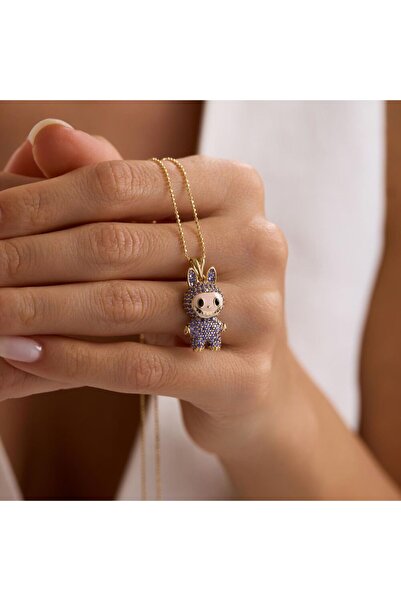 Sembol Gold Labubu Kolye 14 Ayar Mor 2,5-1,5 cm