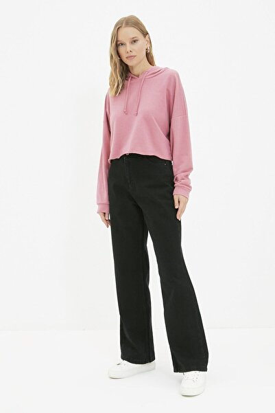 DRC trend ليكرا سوداء - بنطال جينز بالازو فضفاض بخصر عالٍ للغاية (ساق واسعة)