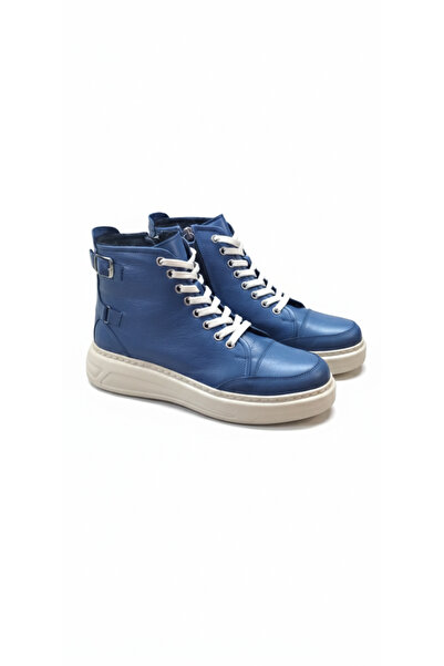 POOMA 2271 mavi hakiki deri kadın günlük bot bottie