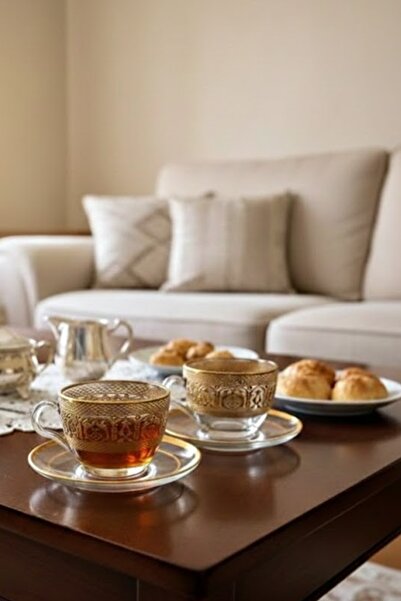 DECOSTYLE Dome Gold Lazer Kesim 6 Parça 2'li Nescafe Ve Çay Fincanı