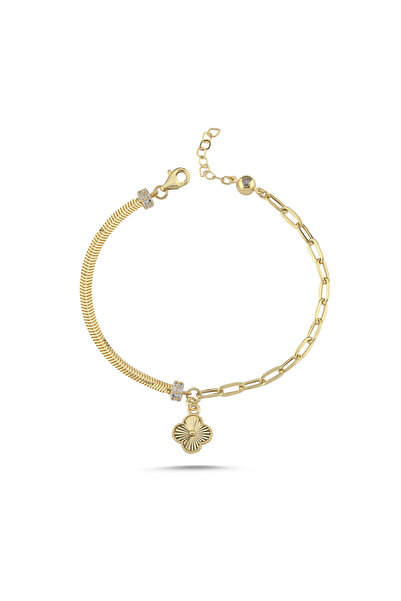 Sembol Gold Yonca Motifli Şans Altın Bileklik 17-20 cm